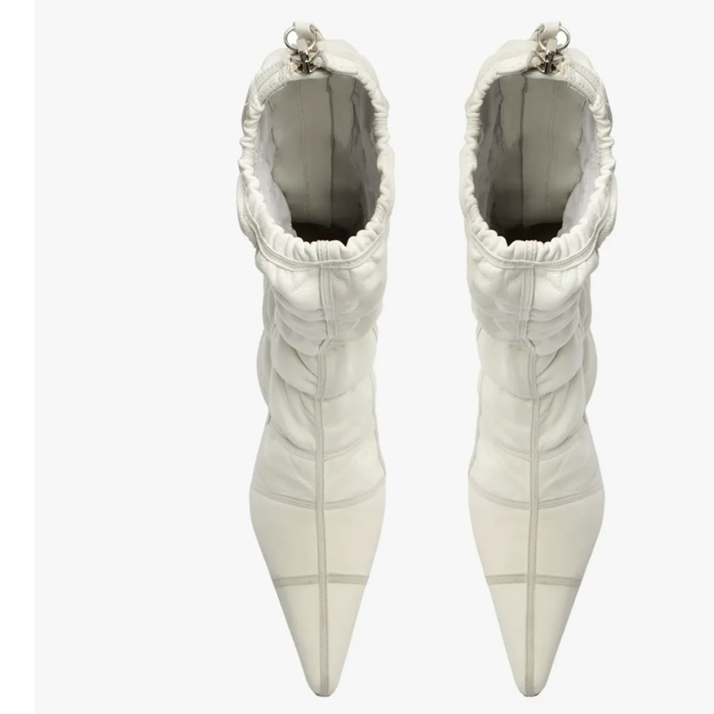 Brand New Schultz White Heeled Boots with Pointed Toe and Stiletto Heel